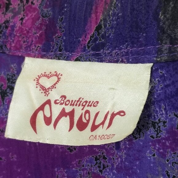 Vintage 80s/90s Blouse Blazer Long Sleeve Purple Gray Floral Vintage Button Down - Picture 6 of 16